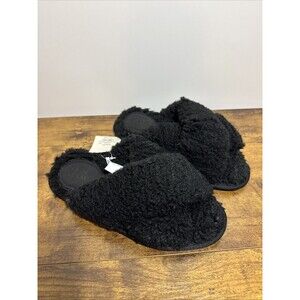 Stars Above Women's Paris Crossband Faux Fur Slippers Black Small 5/6